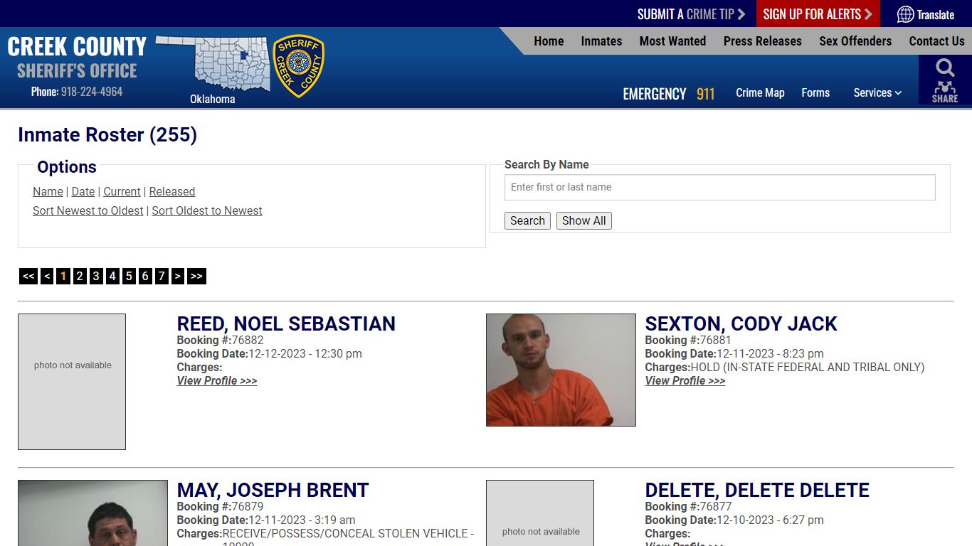 Inmate Roster (256) - Creek County Sheriff